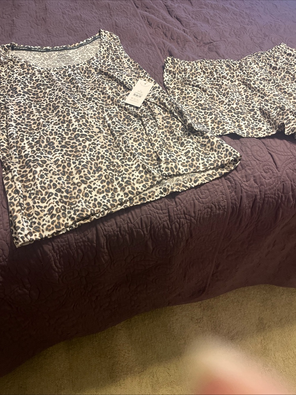 Women's Leopard Print Pajama Set in Beige and Black - Sleep Top & Shorts